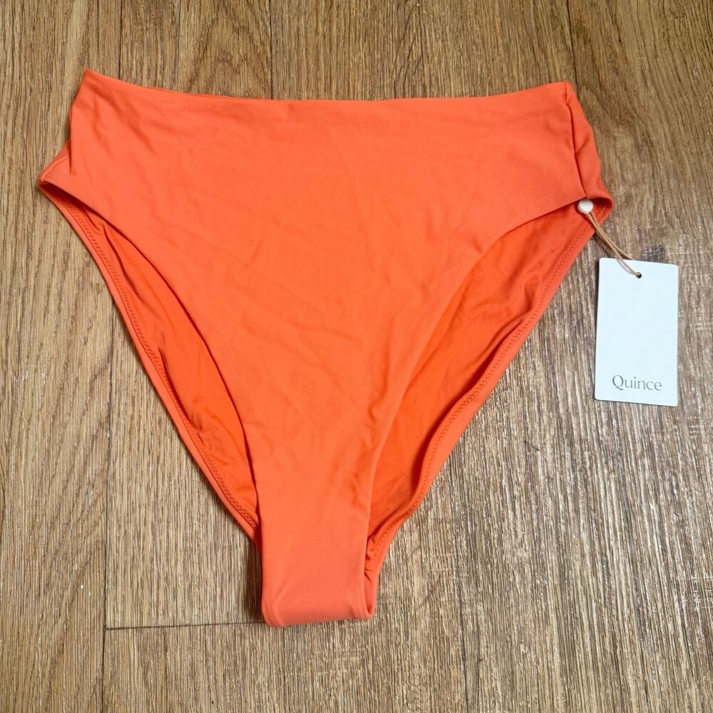 Quince Italian High-Rise High-Leg Bikini Bottom in Sunset Orange Size Large - Picture 6 of 9